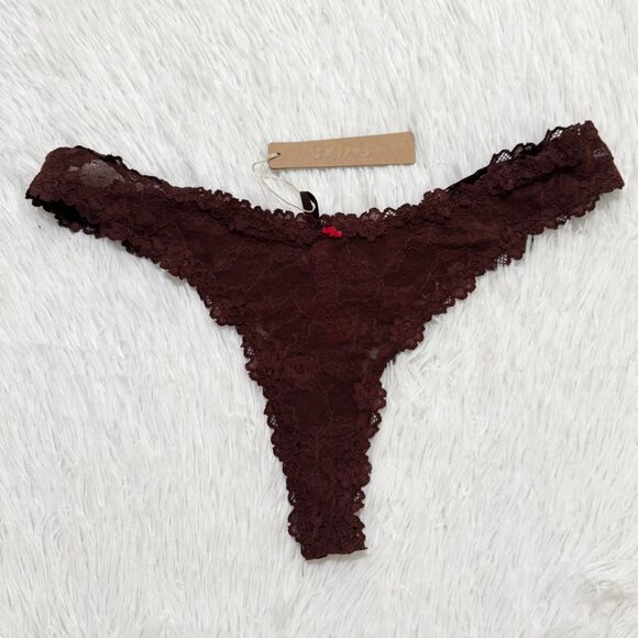 BNWT Women SKIMS Stretch Lace Dipped Thong in Oxblood Size Extra Large - Picture 1 of 8